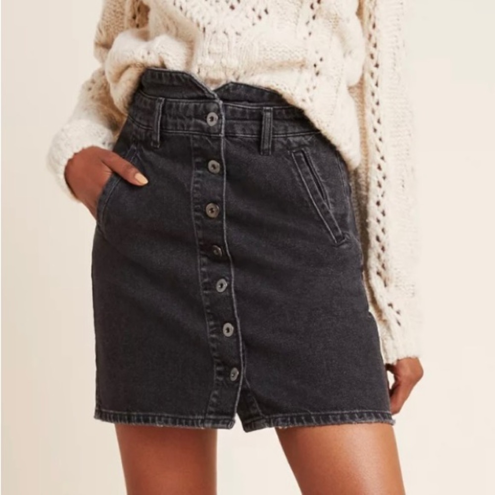 Anthropologie Pilcro Button-Front Denim Mini Skirt gray 6